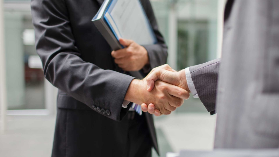 two businessmen shaking hands and fixing a deal