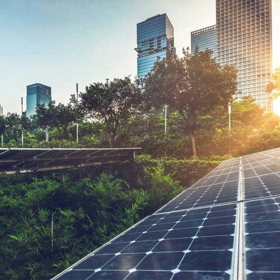 solar panel and buildings