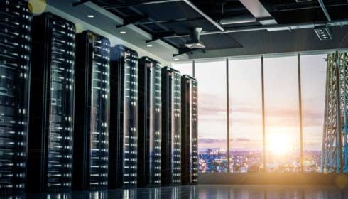 Network servers racks with skyline