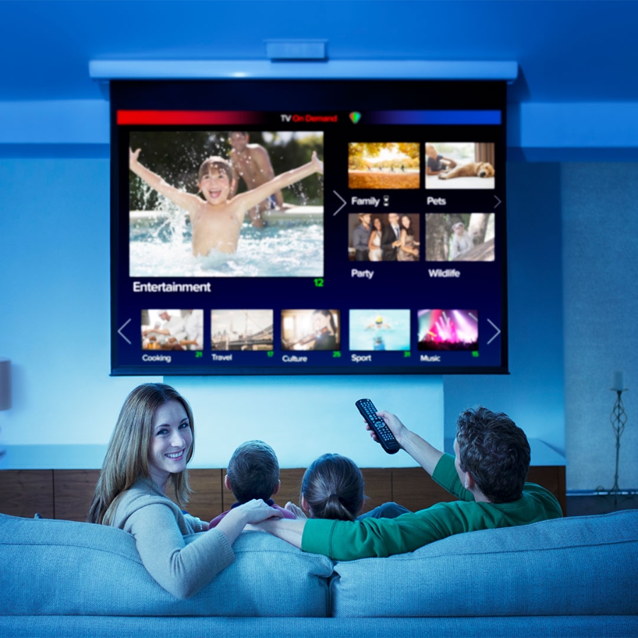 family spend their quality time by watching tv
