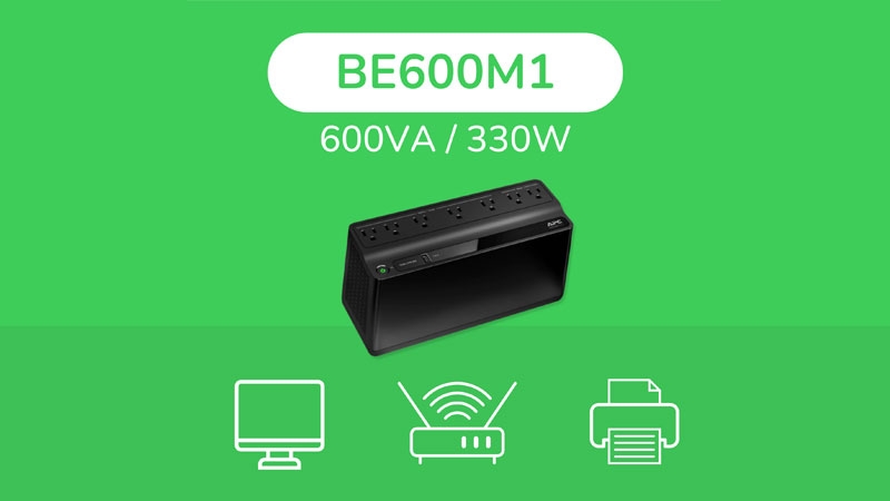 Back-UPS BE600M1 Product Image with compatible device icons